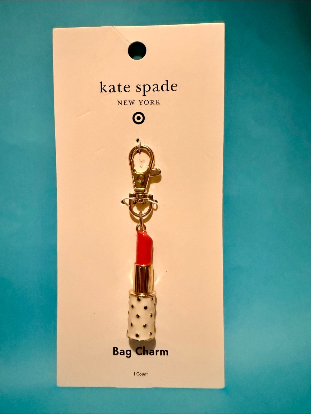 kate spade Red & White Lipstick Bag Charm with Gold Hardware